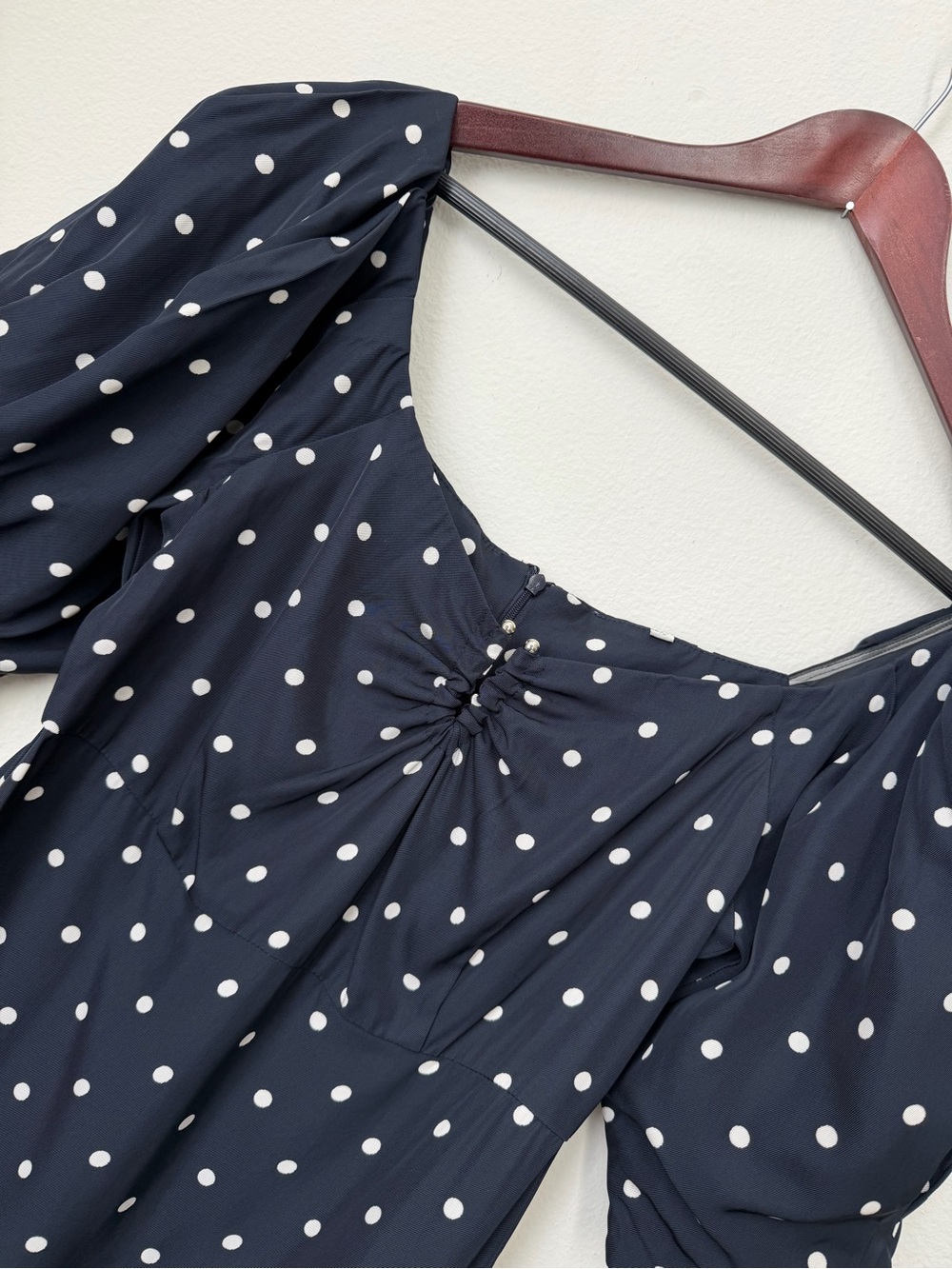 ROHE Margarita Dress White Navy Polka Dot Puff Sleeve Mini Size 36/ US 6 - Picture 8 of 16